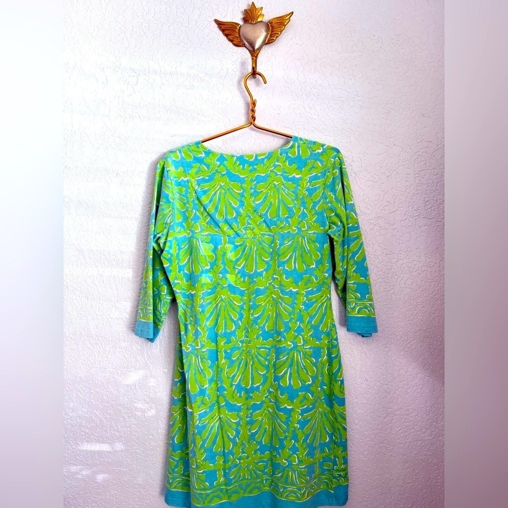 Barbara Gerwit Bright Green & Blue Tunic Dress | Boho Resort Chic | Size L - Picture 3 of 4